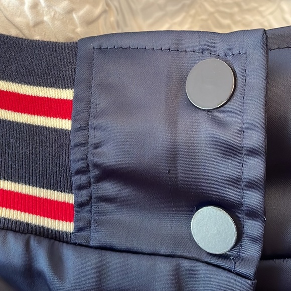 Navy and Red cropped baseball inspired satin bomber jacket. Red Sox! M - Picture 3 of 7